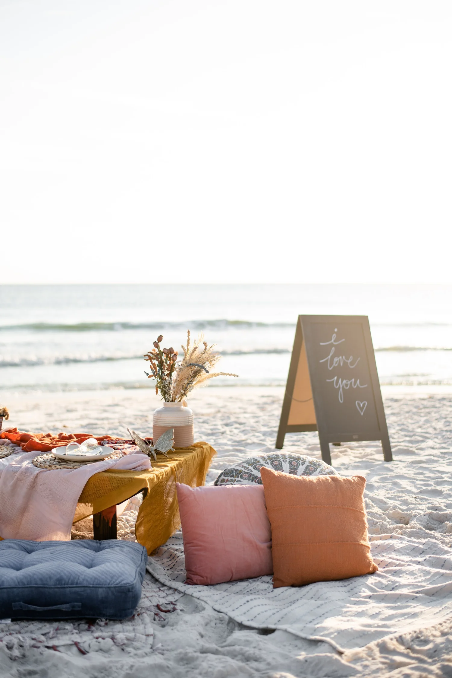 Styled beach picnic setup on the Florida coast
