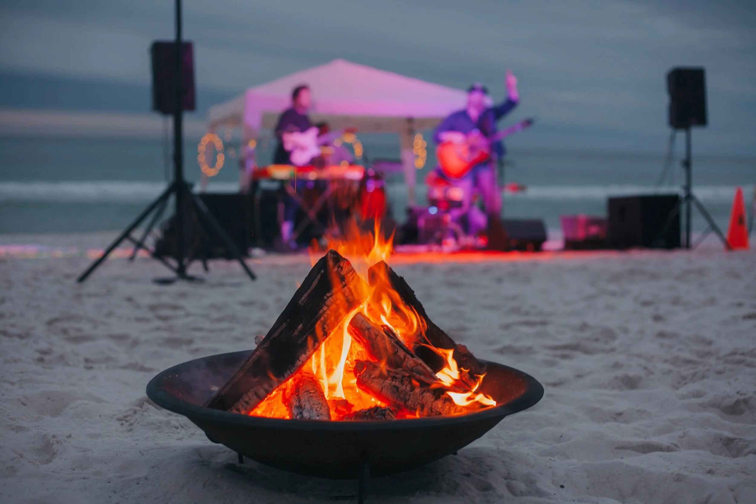 Social beach bonfire on the Gulf Coast
